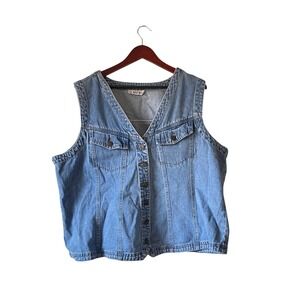 Vintage 90s‎ Denim Vest Button Front Pockets Classic Western Style Women size 2x